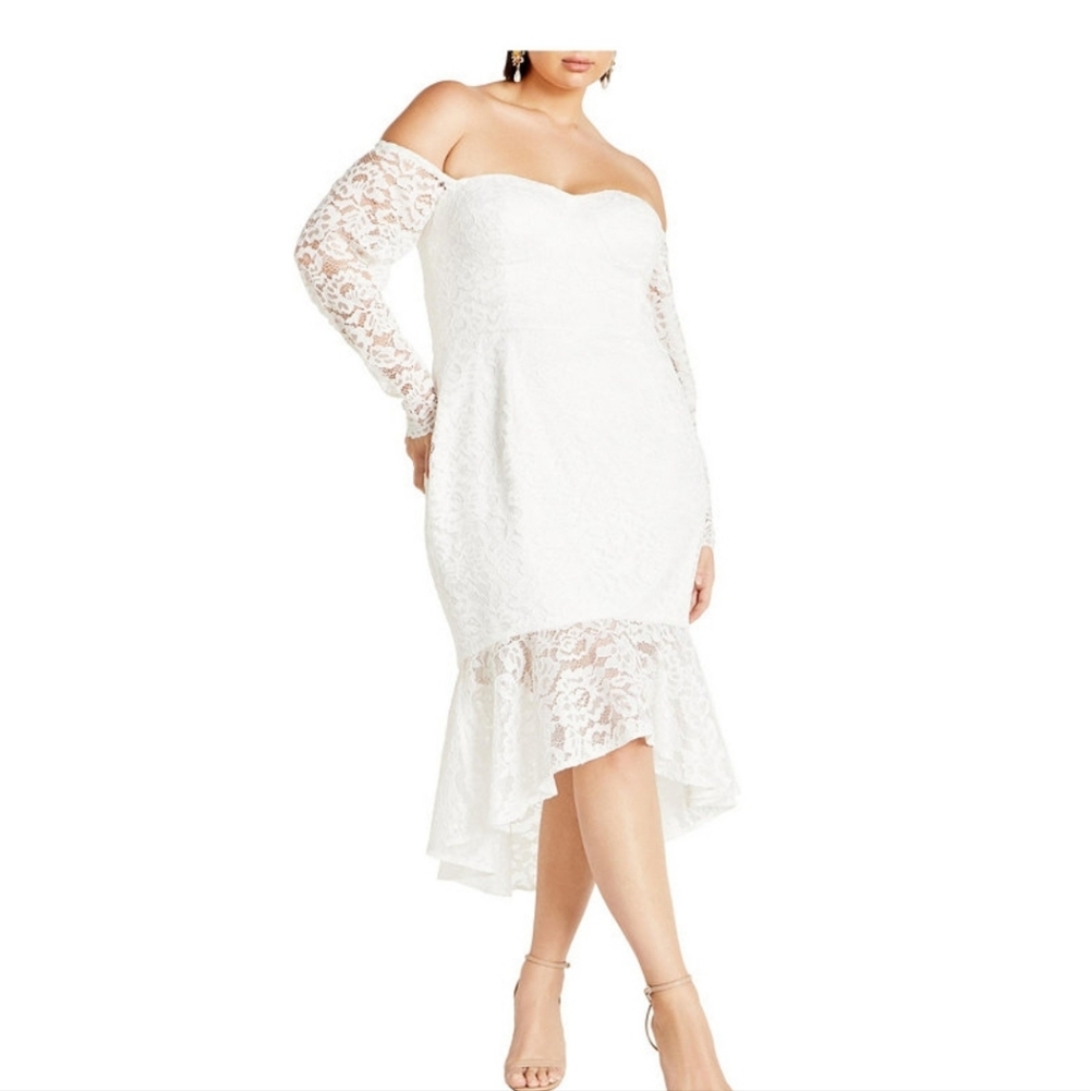 City Chic Lace Athena Dress (Ivory) - Size 20
